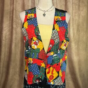 Vintage Snowden Vest 90s Patchwork Holiday Christmas Raggedy Ann & Andy Silk